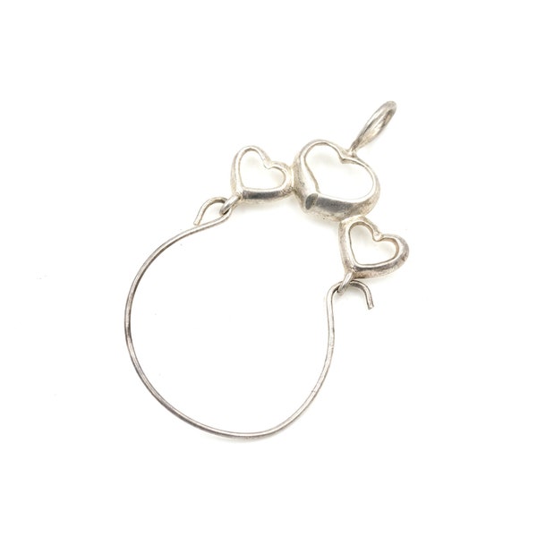 Vintage Sterling Heart Charm Holder Pendant 1.7" // Vintage Heart Jewelry // Silver Charm Holder