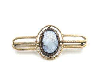 Broche camée vintage Art déco édouardienne ton doré 1,6"