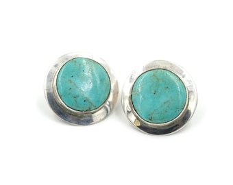 Vintage Sterling & Turquoise Earrings .87" // Navajo Style Jewelry