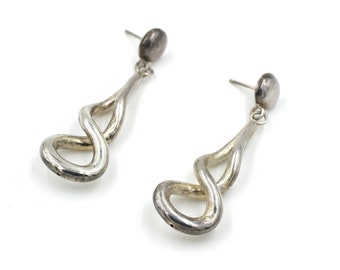 1990's Twisted Dangle Earrings // Sterling Silver Loops // Lightweight Sterling Earrings