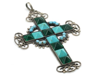 Vintage Handmade Mexican XL Sterling Cross Pendant 3.85"