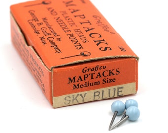 Vintage Graffco Maptacks - Sky Blue #14 // Vintage Office // Vintage Push Pin // Blue Map Tacks // Vintage Travel // Retro Office Supplies