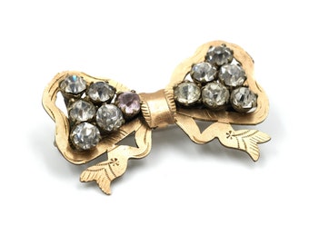 Vintage Paste Rhinestone Bow Brooch // Victorian Brooch // Vintage Bow // Vintage Brooch // Gold Bow Pin