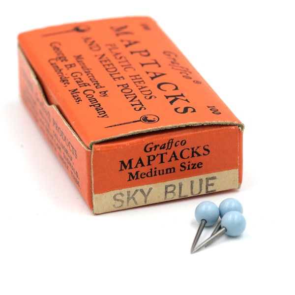 Vintage Graffco Maptacks - Sky Blue #14 // Vintage Office // Vintage Push Pin // Blue Map Tacks // Vintage Travel // Retro Office Supplies