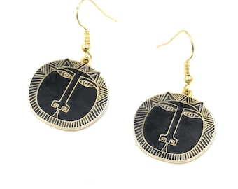 Vintage Laurel Birch "Moon Tiger" Enamel Earrings 1.7"