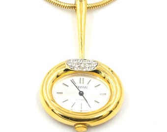 Vintage 17 Jewel Trifari Gold Plated Pendant Watch on Snake Chain ~28" - Runs