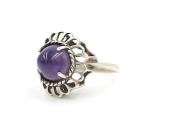 Vintage Amethyst Bullet Cabochon Sterling Silver Ring, Size 3.5