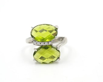 Vintage 90s Sterling & Green Glass Ring, Size 6.5