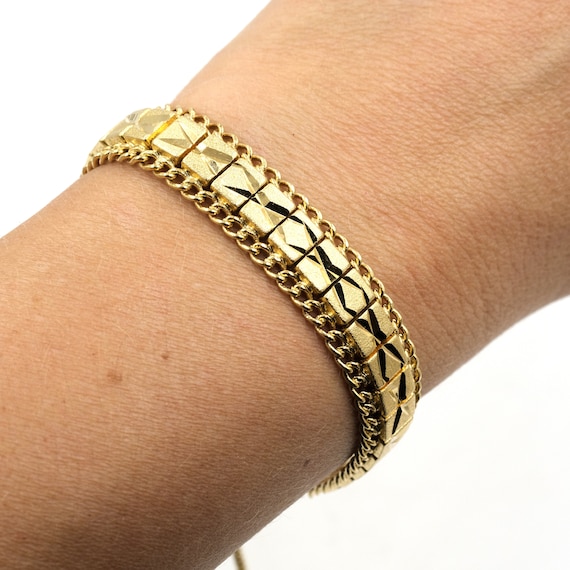 Vintage 80s Gold Tone Diamond Cut Bracelet ~7.1