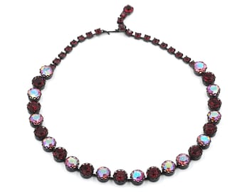 Gargantilla ajustable vintage roja "rubí" y diamantes de imitación de cristal aurora boreal, de 12,5" a 15".