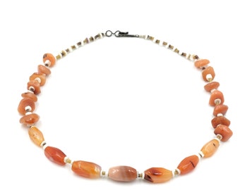 Vintage Agate Gemstone & Shell Beaded Necklace, 18" Long