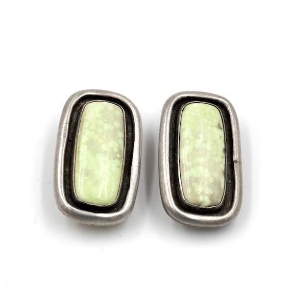 Unique Stone & Sterling Clip Earrings // Vintage … - image 2