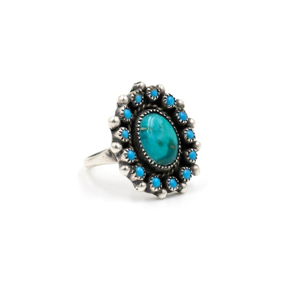 Size 7.5 // Vintage Turquoise Cluster Ring // Vin… - image 1