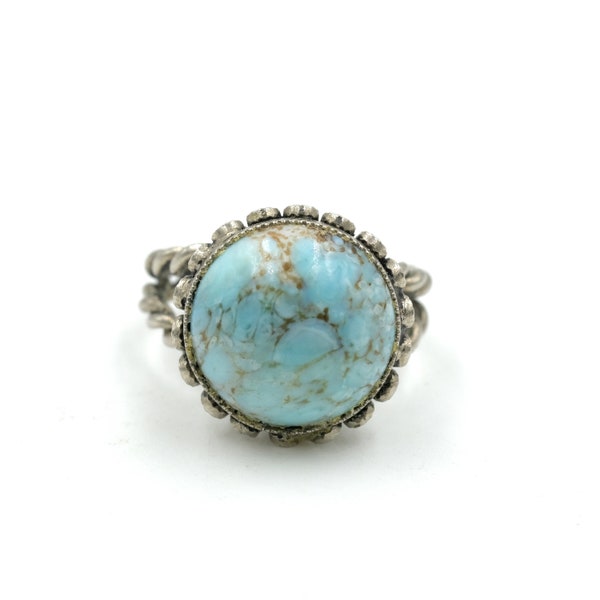 Vintage West Germany Hubbell Glass Ring // Adjustable Ring // Faux Turquoise // Collectible Costume