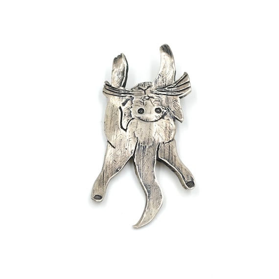 Vintage Sterling Cat Pin // "Hang in There" Cat /… - image 1