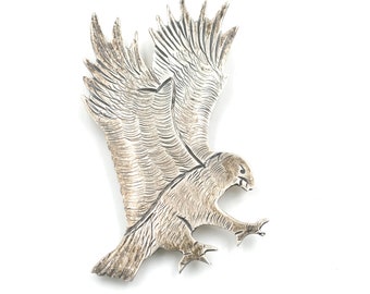 Spilla d'aquila d'argento sterlina incisa vintage 2,45" // Spilla d'aquila d'epoca // Gioielli per uccelli in sterlina