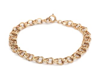 Vintage Mid Century 12k Gold Filled Double Link Charm Bracelet 7.5"