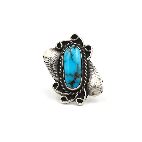 Turquoise & Sterling Leaf Ring // Size 5 Ring // … - image 1