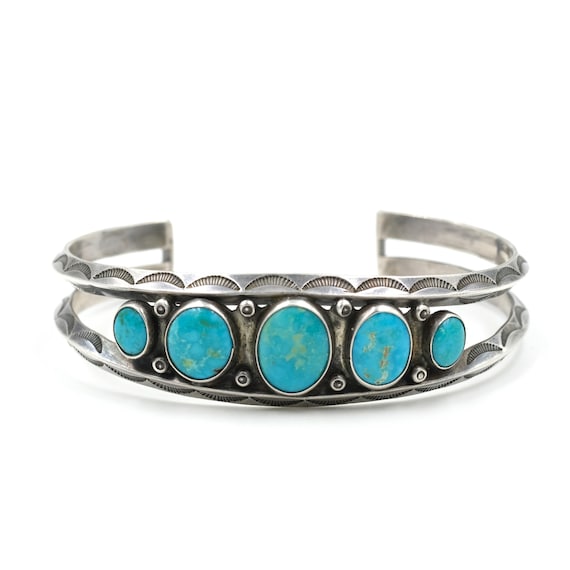 Vintage Turquoise & Sterling Carinated Cuff Bracel