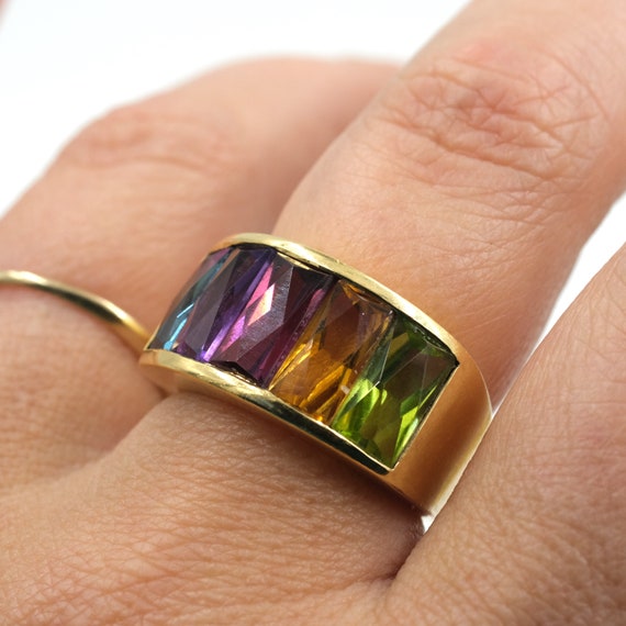 Vintage 18k Gold Rainbow Gemstone Ring // Vintage… - image 9