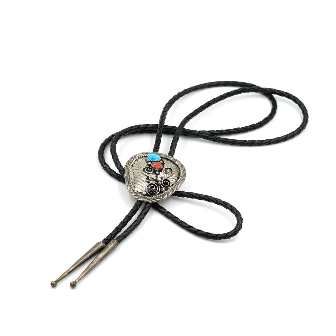 Vintage Navajo Turquoise & Coral Sterling Silver Bolo Tie // Classic ...