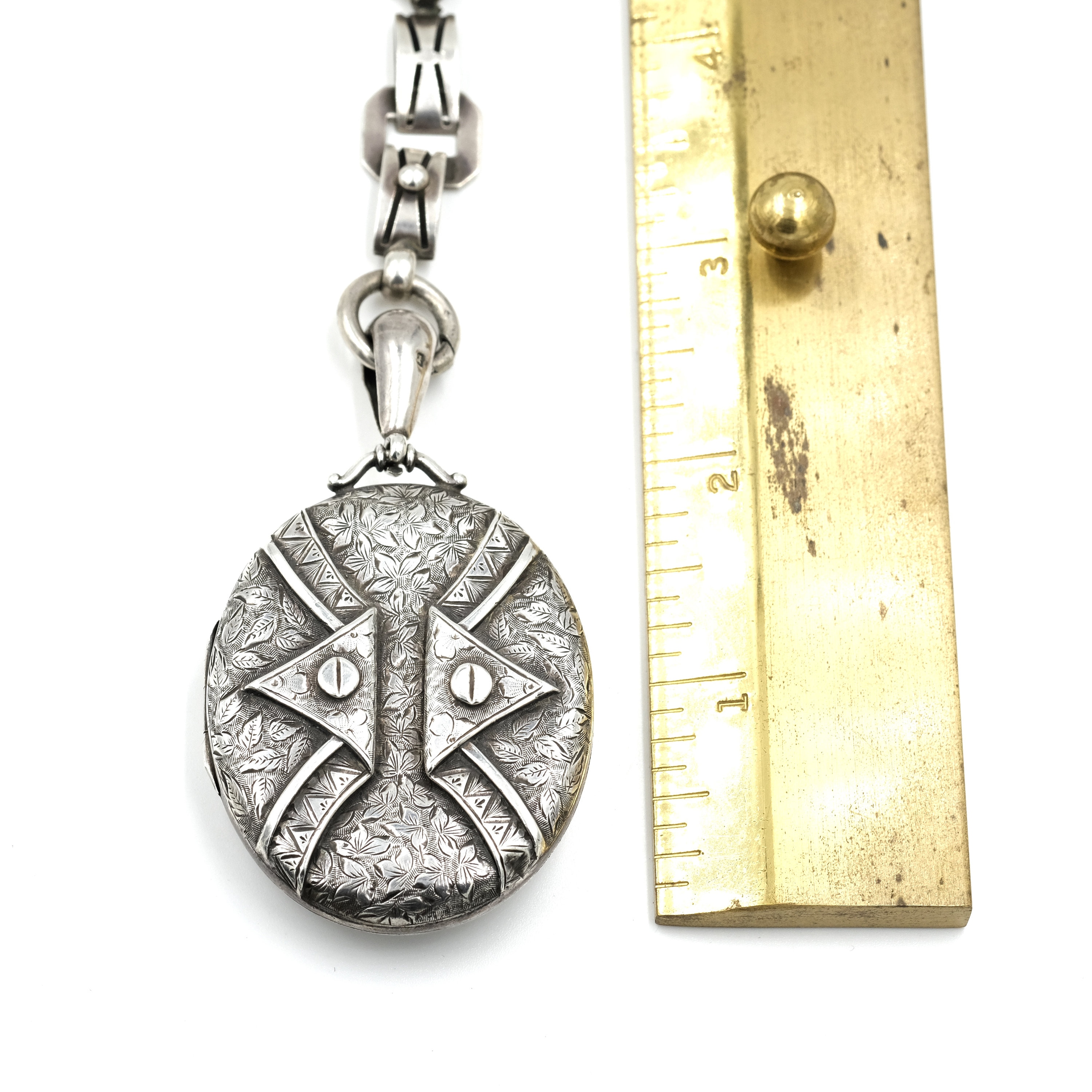 Antique 1905 English Sterling Etched Buckle Locket on