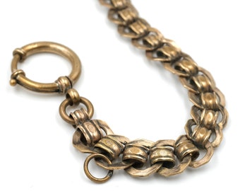 Antique Gold Tone Watch Chain with Large Spring Ring // Victorian Watch Chain /  Link Watch Chain // Large Watch Chain // Fancy Watch Chain