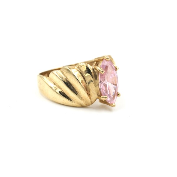 Vintage 10Kt Gold Pink CZ Ring - Size 6 // 10k Go… - image 2