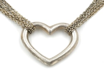 Vintage Sterling Multi Chain Heart Necklace 15-17"
