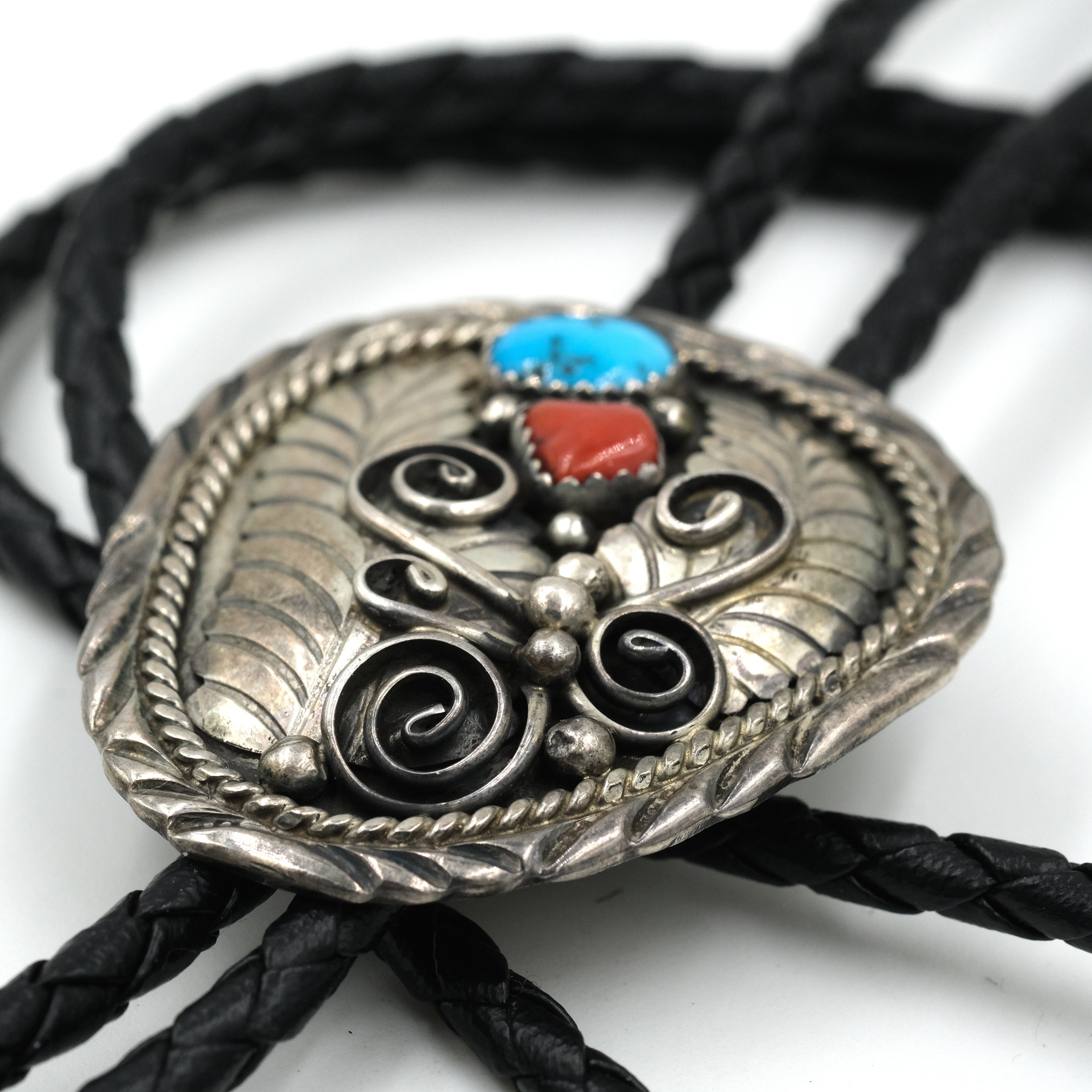 Vintage Navajo Turquoise & Coral Sterling Silver Bolo Tie // Classic ...