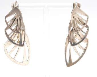 Vintage Sandra Baker SYB Sterling Modernist Statement Earrings 2.3"