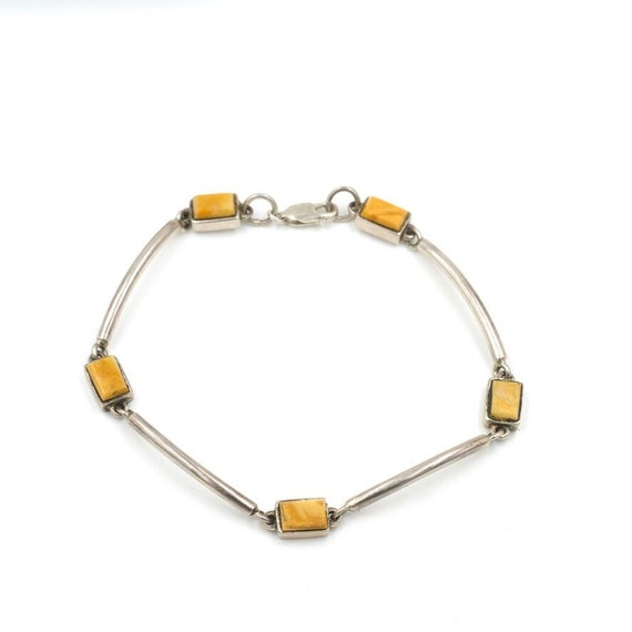 Vintage Amber & Sterling Silver Bracelet ~7.75" // Amber Bar Bracelet // Elegant Amber Bracelet
