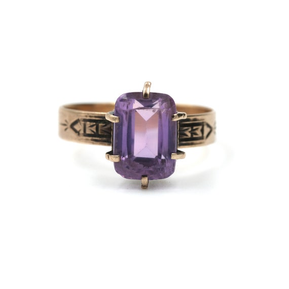 Victorian 10Kt Gold Amethyst Ring // Size 9 // An… - image 1