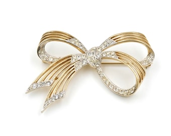 Vintage Marcel Boucher Rhinestone Bow Brooch 2.3"