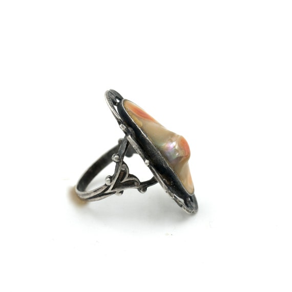 Size 4 // Sterling Blister Pearl Ring // Vintage … - image 3