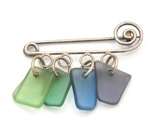 Vintage Sterling Silver Sea Glass Brooch - 1.67"
