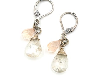 Vintage Sterling & Gemstone Briolette Dangle Earrings 1.5"