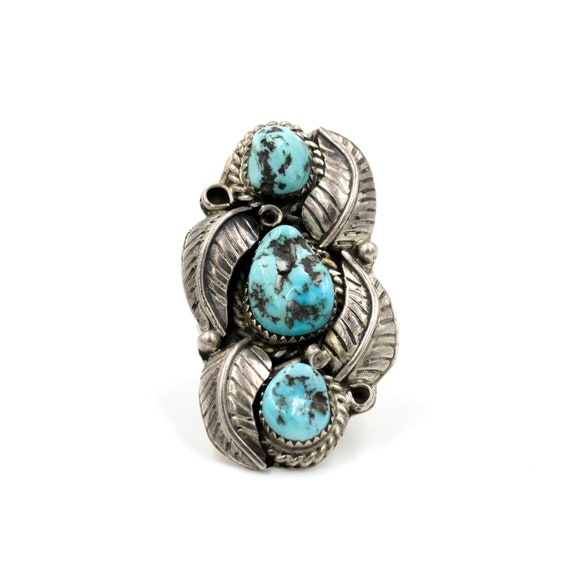 1970's Turquoise Feather Ring // Size 6.5 // Turq… - image 1