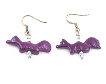 Vintage Purple Fox Dangle Earrings 1.45"