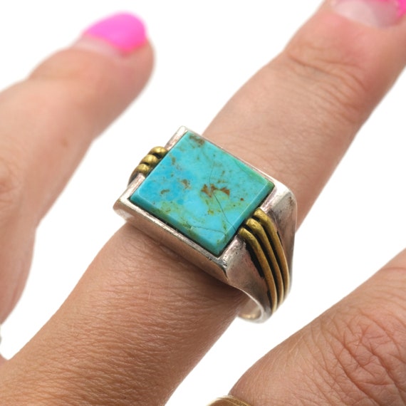 Size 11.25 // Vintage Sterling, Brass & Turquoise… - image 9