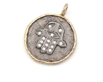 Vintage Sterling & Crystal Hamsa Pendant .8"