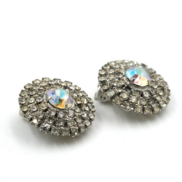 As Is Vintage Hobe Rhinestone Cluster Earrings // Designer Costume // Retro Rhinestone Earrings // Rhinestone Statement // Costume Jewelry