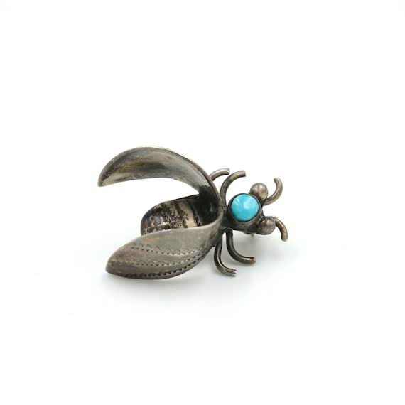 Vintage Turquoise & Sterling Insect Brooch // Old… - image 1