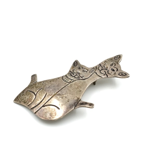 Vintage Taxco Sterling Cat Pin //  Taxco Cat // V… - image 2