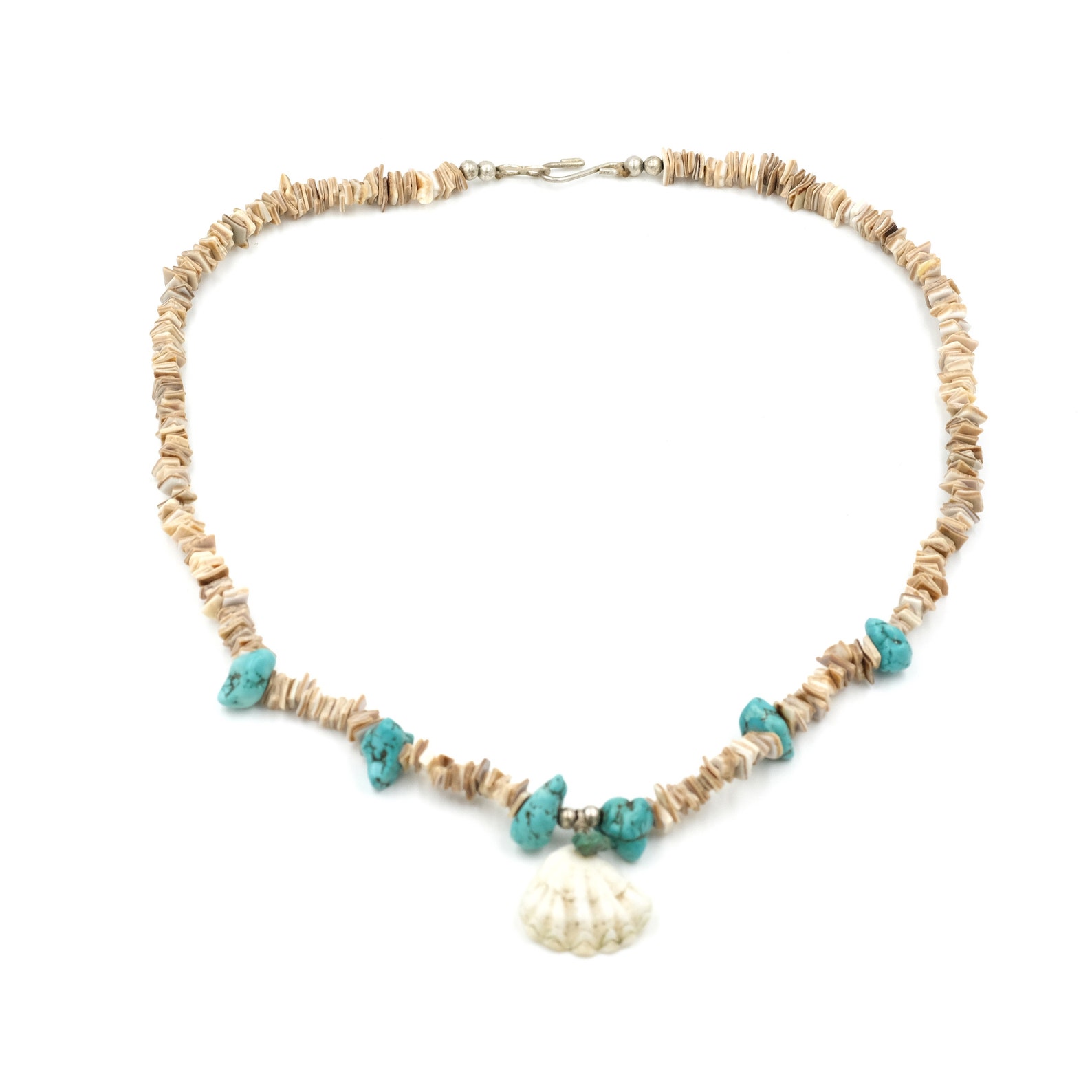 Estate Vintage Turquoise & Shell Necklace 19.5