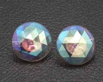 Vintage Aurora Borealis Lucite Clip On Earrings 1.18" by Dalsheim