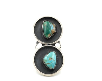 Vintage Handmade Bright Blue Turquoise & Sterling Ring - Size 6.75