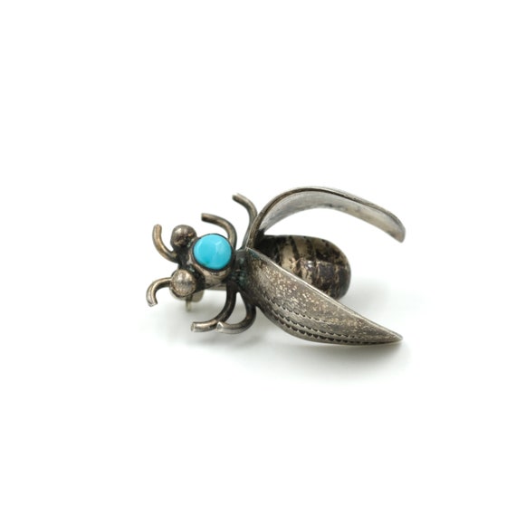 Vintage Turquoise & Sterling Insect Brooch // Old… - image 3