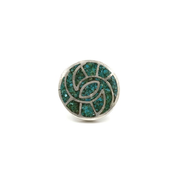 Vintage Turquoise Chip Inlay Ring // Size: 3.25  … - image 2