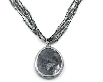 Vintage 90s Silpada Grey Labradorite Glass Bead Necklace 17-19"